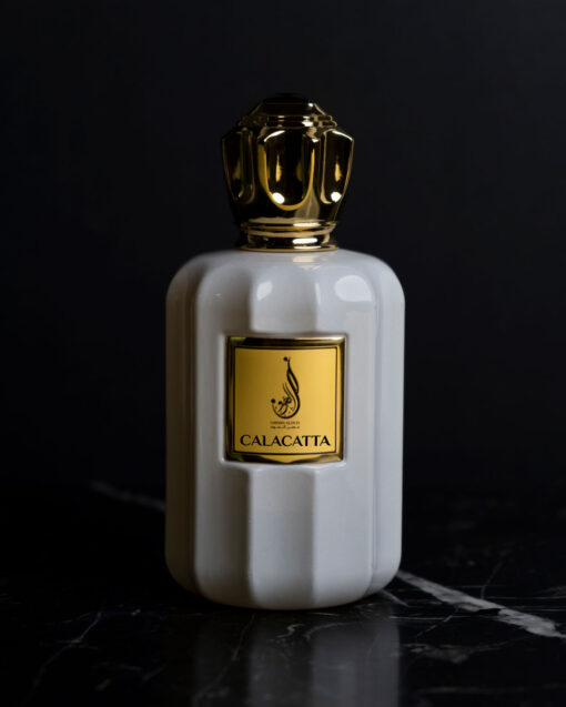 calacatta perfume bottle on marble