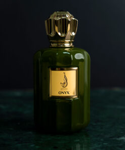 onyx green perfume bottle on marble